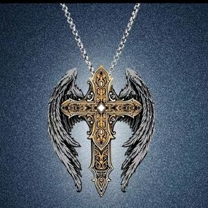 New Women's cross with angel wings necklace